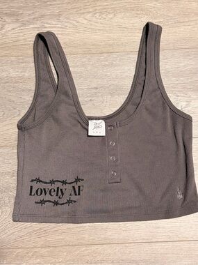 Lovely AF Ribbed Crop Tank Top - Brown